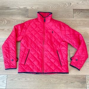 Polo Ralph Lauren Sport Red Quilted Jacket Women’s Medium Black Barn Coat Zip Up